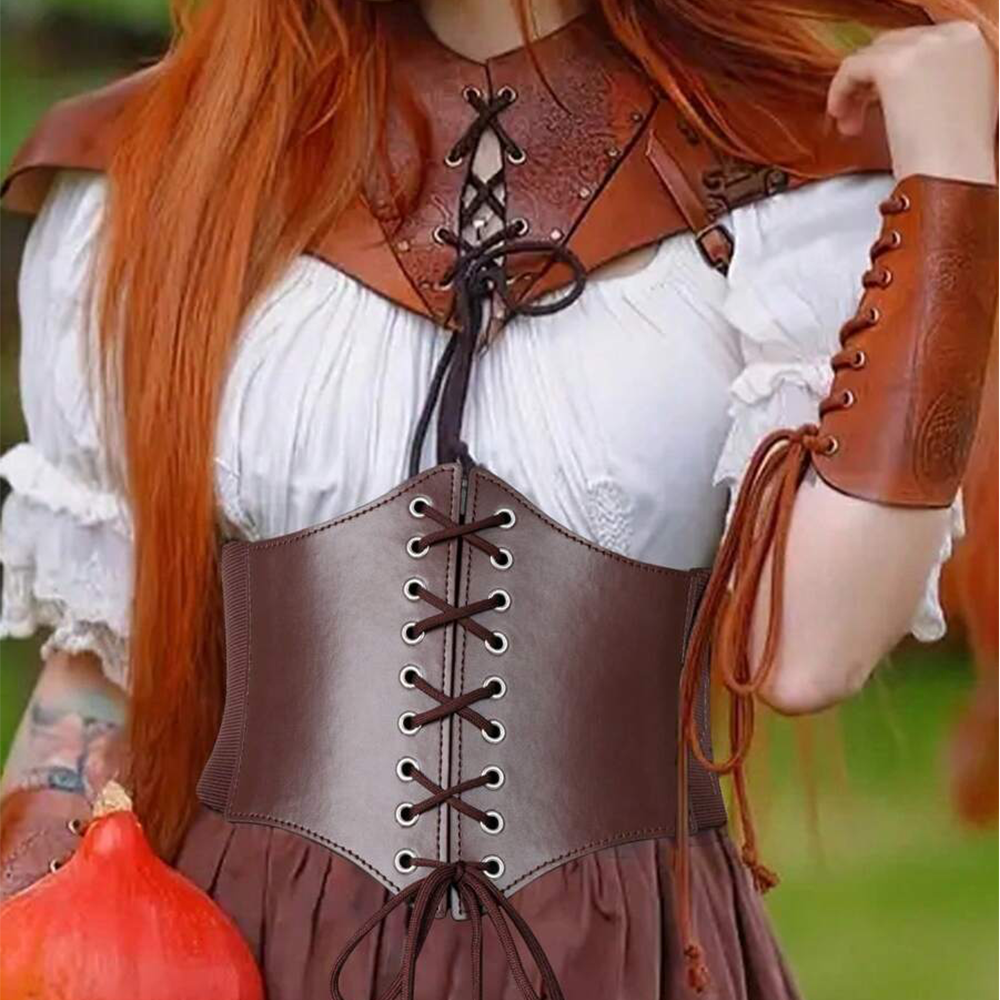 Women'S Viking Accessories - Medieval Waist Belt Brown Elastic Bind
