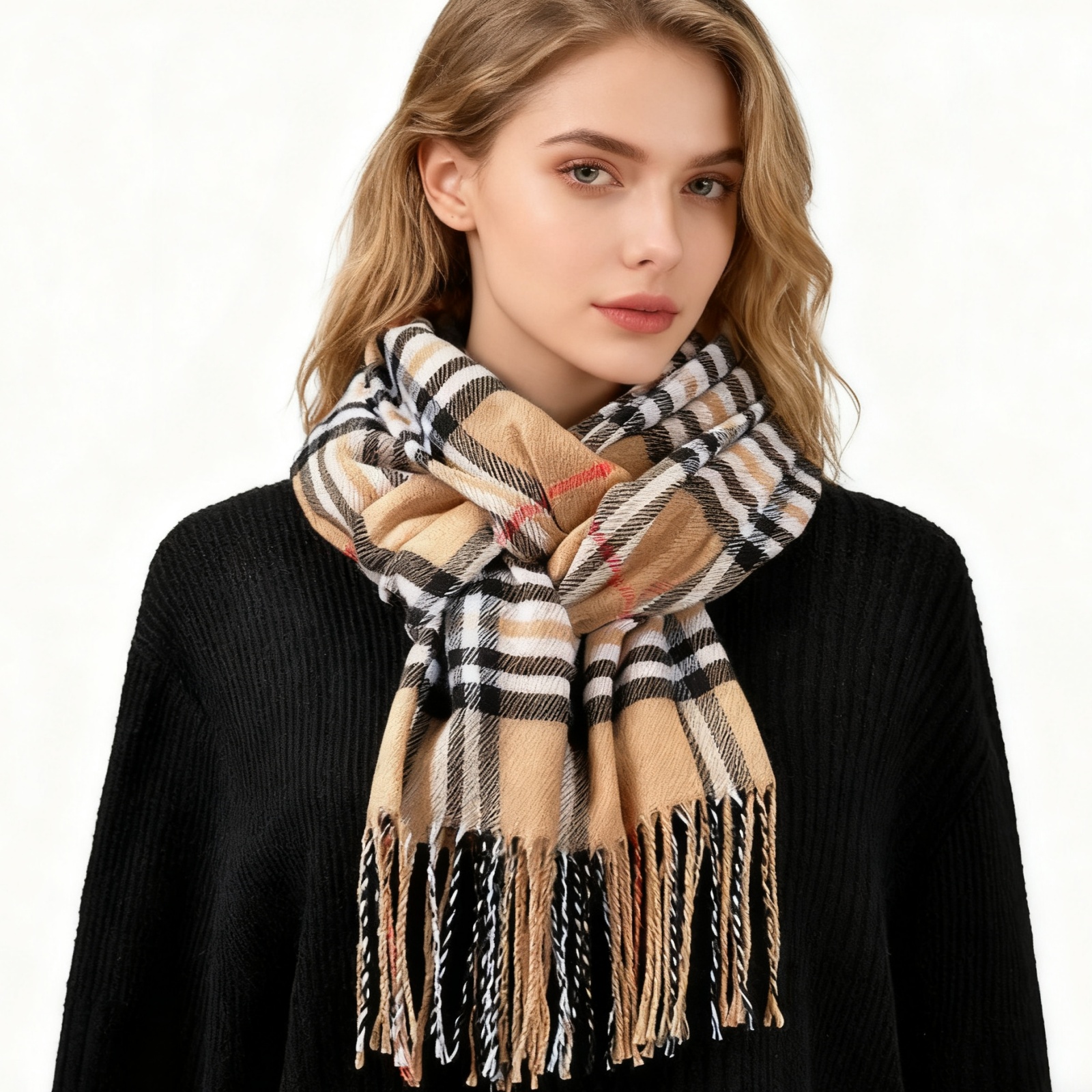 1PCPlaid Scarf Tassel Design C - Women'S Winter Accessories Set recension och pris