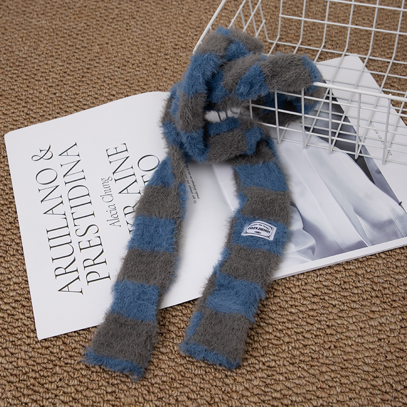 Y2k Striped Plush Narrow Long  - Women'S Winter Accessories Set recension och pris
