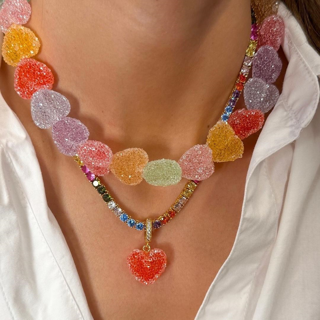 Colorful Heart Resin Necklace  - Resin Bangle Bracelet recension och pris