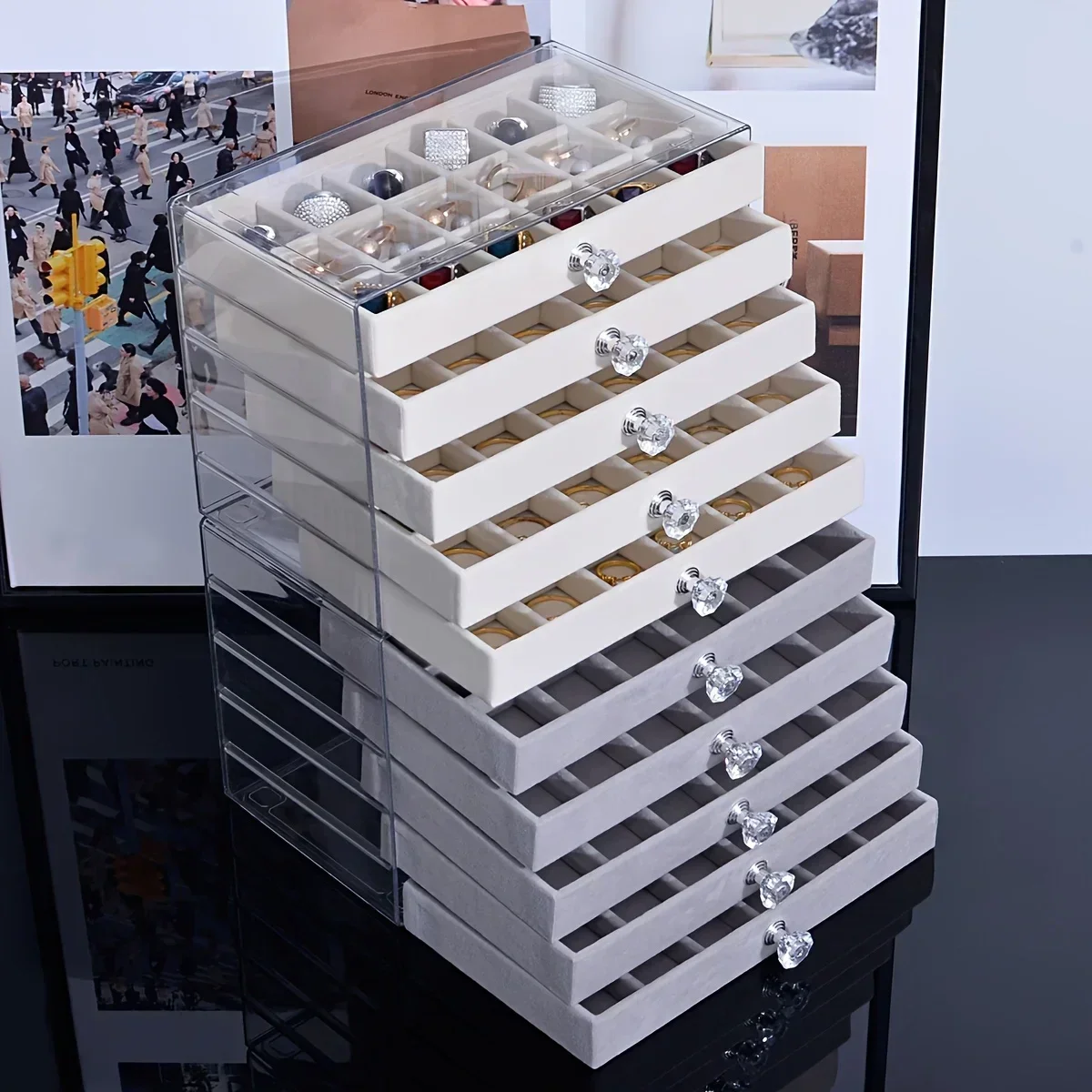 New 7 Layers Gray Jewelry Stor - Women Accessories Drawer recension och pris